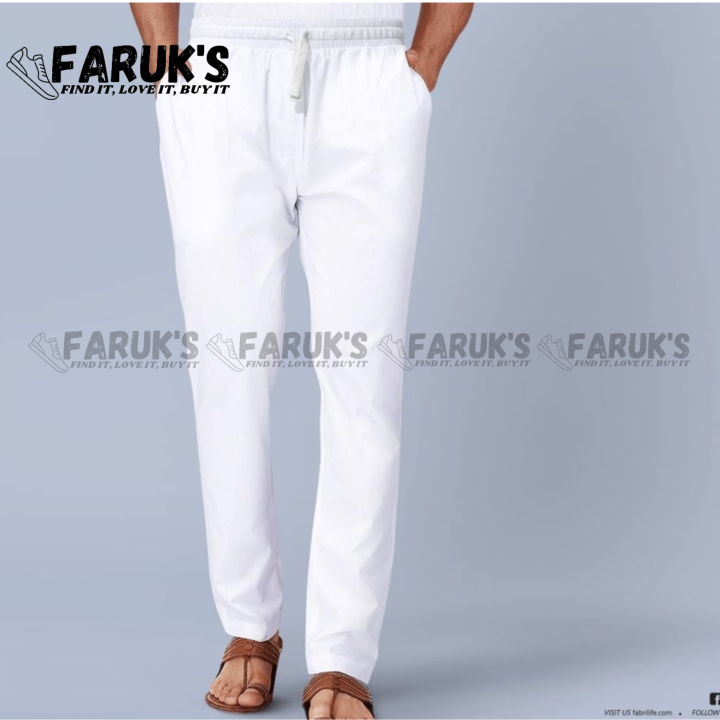White Color Semi Narrow Stretch Pajama for Men