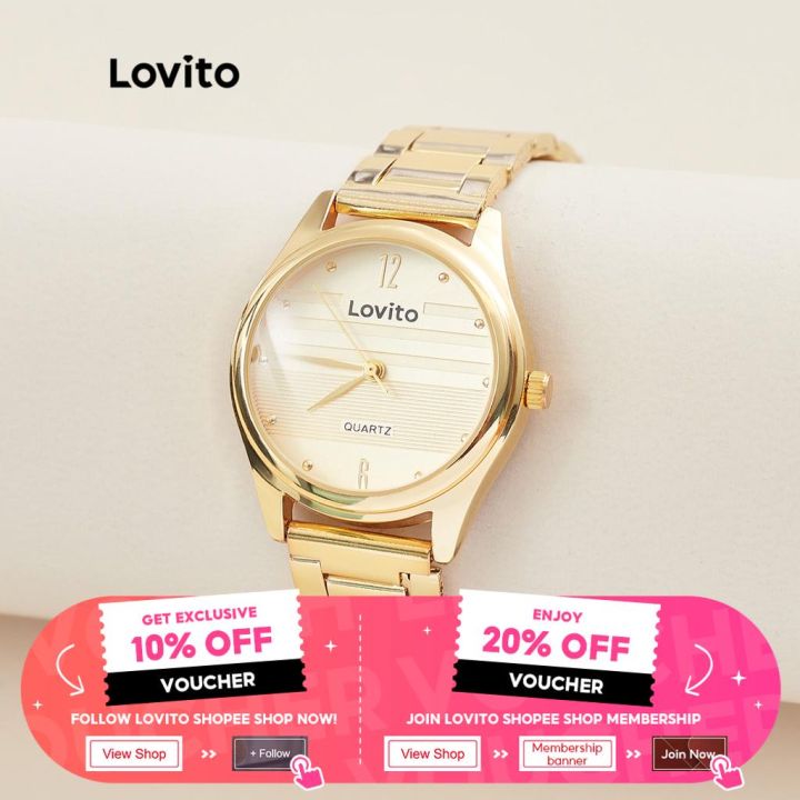 Lovito%20Classy%20Plain%20Basic%20Stainless%20Steel%20Strap%20Quartz%20Watch%20for%20Woman%20LL4025%20(Golden)%20-%20Image%204