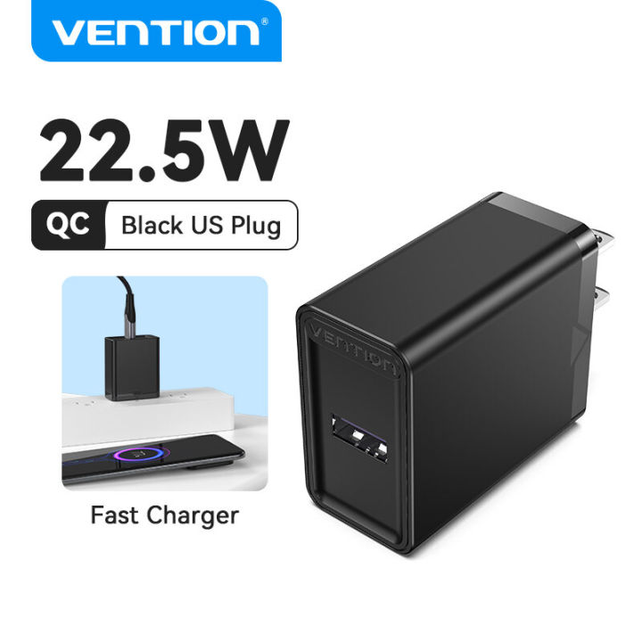 Vention USB Charger Fast Charging Quick 22.5W Fast Charge QC 3.0 USB Android Fast Charger for Huawei Redmi Note 10 Pro Xiaomi Poco X3 NFC, SAMSUNG S20 Realme 6 Pro Wall Charger