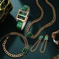 Ladies Fashion 5pcs Square Dial Wristwatch Set Women's PU Leather Strap Watch and Matching Jewelry Girl Waterproof and Durable Watches.