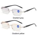 Anti-Blue Light Rimless Reading Glasse Stylish Blue Light Blocking Spring Hinge Readers Presbyopia Glasses for Women & Men.