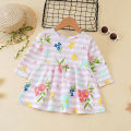 DSstyles Girl's Long Sleeve Dress Toddler Cotton Round Neck Floral Print Princess Dresses Playwear Casual Clothes. 