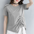 Short Sleeve T T-shirt Women's New Summer Korean Style Split Drawstring Irregular Versatile Split Loose Design Top ins. 