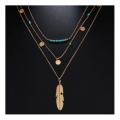 Multilayer Choker Necklace For Women Chain Jewelry Feather Pendant Multi Layer - Necklace For Girls Women. 