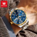 OLEVS watch for men original waterproof fashion diamond dial luminous dual calendar stainless steel strap relo for men 5609. 