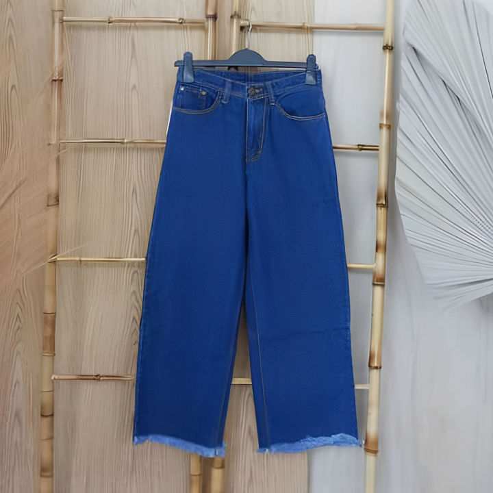 Women's High-Waist Denim Palazzo Pants - Full Length, Original Export Quality