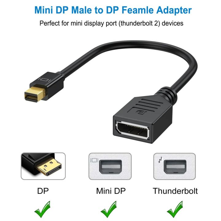 Mini DisplayPort to DisplayPort Adapter Cable 4K 1080P Resolution Converter Male to Female For Projector Laptop Computer Tablet