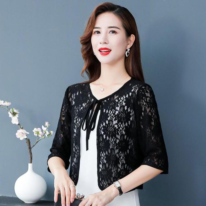 2023Spring Summer Coat Shawl Lace Women's Loose Slimming Large Size Cardigan Hollow out Sun-Proof All-Matching Coat Top