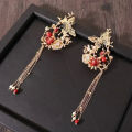 Ancient Chinese Style Women Long Tassel Step Shake Flowerpin Clip Hair Comb Earring Jewelry Bridal Headpiece Pin Accessore ie.