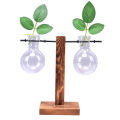 Plant Glass Vase Hydroponic Flower Pot Wooden Frame Stand Terrarium Home Decor.