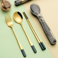 3pcs Stainless Steel Dinnerware Set Flatware Camping Travel Sets Chopsticks Fork Spoon Cutlery Case Tableware Pink.