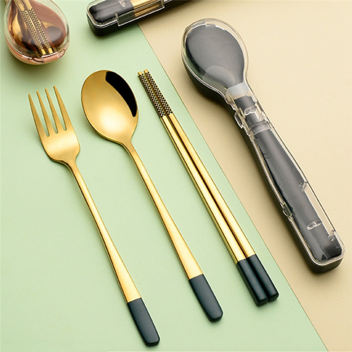 3pcs%20Stainless%20Steel%20Dinnerware%20Set%20Flatware%20Camping%20Travel%20Sets%20Chopsticks%20Fork%20Spoon%20Cutlery%20Case%20Tableware%20Pink%20-%20Image%204