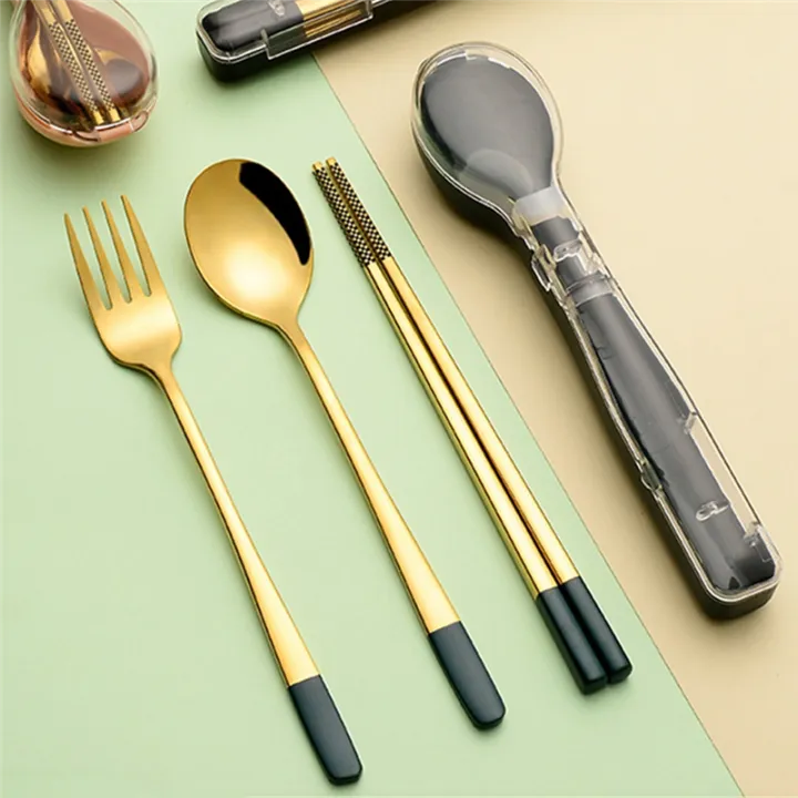 3pcs%20Stainless%20Steel%20Dinnerware%20Set%20Flatware%20Camping%20Travel%20Sets%20Chopsticks%20Fork%20Spoon%20Cutlery%20Case%20Tableware%20Pink%20-%20Image%204