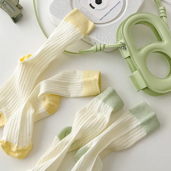 suxinaimin%20Spring%20and%20Summer%20New%20Socks%20Women's%20Japanese%20Style%20Mid-Calf%20High%20Length%20Cotton%20Socks%20Versatile%20Contrast%20Color%20Thin%20Bunching%20Socks%20-%20Image%202