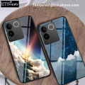 Phone case Vivo T2 Pro Couple Starry Moon Mirroe Glass Protector Meteor Start Back Cover Vivo T2 Pro case. 