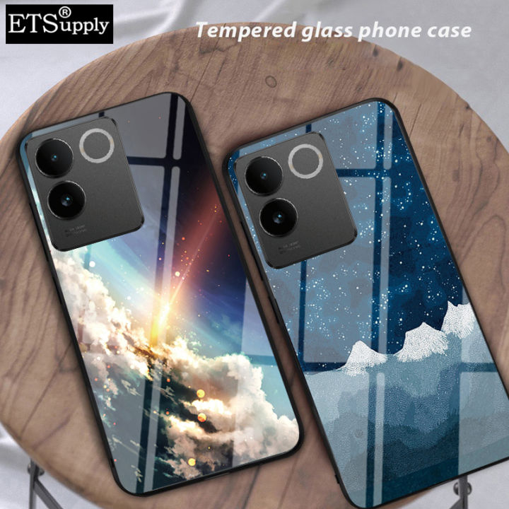 Phone case Vivo T2 Pro Couple Starry Moon Mirroe Glass Protector Meteor Start Back Cover Vivo T2 Pro case