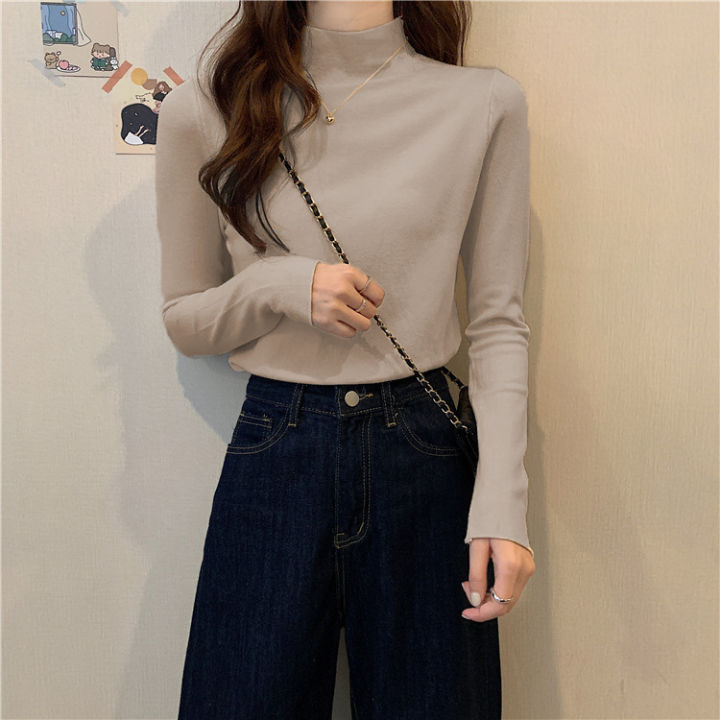 Candy%20Color%20Autumn%20and%20Winter%20Fashionable%20New%20Long%20Sleeve%20T%20T-shirt%20with%20Half%20Turtleneck%20Western%20Style%20All-Match%20Bottoming%20Shirt%20Women's%20Top%20-%20Image%206