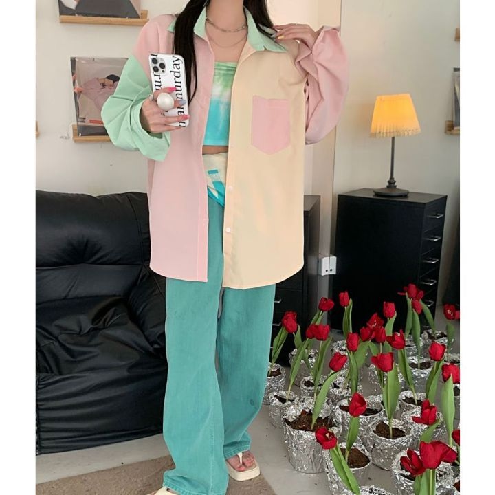 French%20Super%20Fairy%20Senior%20Elegant%20Long%20Sleeve%20Blouse%20Women's%20Early%20Autumn%20Thin%20Design%20Sense%20Macaron%20Color%20Series%20Patchwork%20Shirt%20-%20Image%203