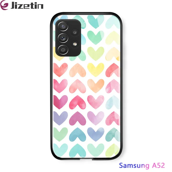 Jizetin%20for%20Samsung%20A52S%205G%20/%20A52%20/%20A52%205G%20Glass%20Back%20Cover%20Decorative%20Pattern%20Glossy%20Tempered%20Glass%20Shockproof%20Soft%20Edge%20Phone%20Cases%20-%20Image%202