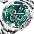 LIGE Watches Mens Top Brand Luxury Clock Casual Stainless Steel 24Hour Moon Phase Men Watch Sport Waterproof Quartz Chronograph 8924. 