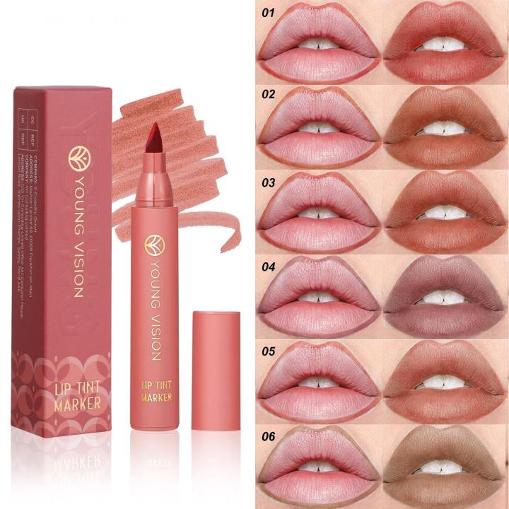 Lip Stain Marker Pen Liquid Dye Lip Tint Waterproof Long Lasting Lip Liner Pen Hydrating Non Smudge Matte Finishing Lips Makeup