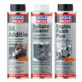 LIQUI MOLY OIL ADDITIVE MOS2 + ENGINE FLUSH PLUS + RADIATOR FLUSH. 
