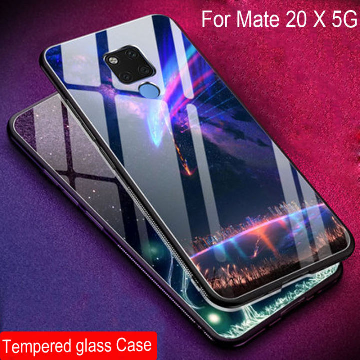 Tempered Glass Case For Huawei Mate 20 X 5G Silicone soft Back Cover For Huawei Mate 20X 5G Starry Pattern Phone Cases Shell