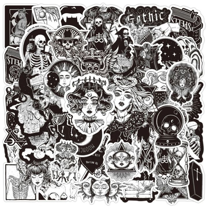 10/30/50PCS Retro Gothic Style Black and White Stickers DIY Bike Travel Luggage Guitar Laptop Waterproof Classic Kid Toy Sticker