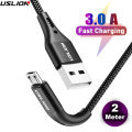 USLION 3A 2M (2 Meter) Micro USB Cable Fast Charge USB Data Cable Cord for Android Phone and other Devices USB Data Cable. 