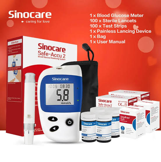 Sinocare Blood Sugar Monitor Safe Accu 2 with Advanced Technology, 200 Memory to Know Value Changes