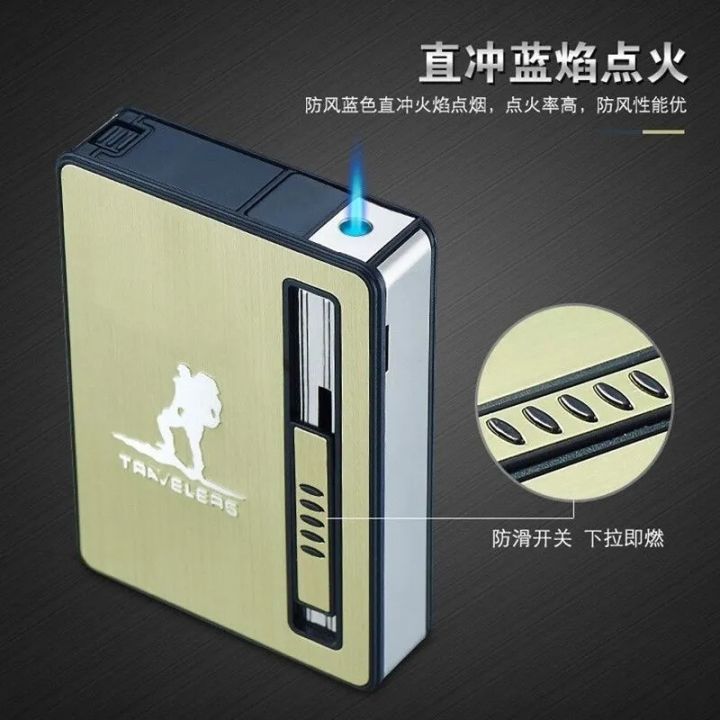 Metal%20Windproof%20Butane%20Gas%20Cigar%20Lighter%20Automatic%20Case%20Hold%2010%20Cigarettes%20Box,Multifunction%20Smoking%20Gadgets%20For%20Men%20Accessories%20-%20Image%204