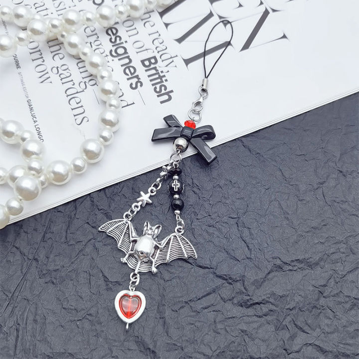 Gothic Bat Tassel Phone Chain Sorcerer Pagan Keychain Bag Charms Phone Charm Pendant Camera Lanyard Backpack Chains Decor Tetuo