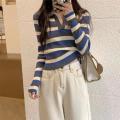 Color Polo Collar Long Sleeve T Women's T-shirt 2022 Autumn and Winter Knitting Bottoming Shirt Slim Fit Slimming Inner Short Top ins. 