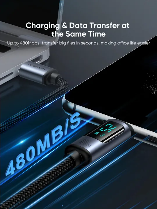 JOYROOM%20S-CC100A16%20100W%20Type-C%20to%20Type-C%20Braided%20Digital%20Display%20Fast%20Charging%20Data%20Cable%20-%20Image%205