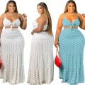 5XL Plus Size Two Piece Set Women Summer Clothing Wholesale y Sweet Bra and Maxi Skirt Dots Print Matching Suit Dropsping.