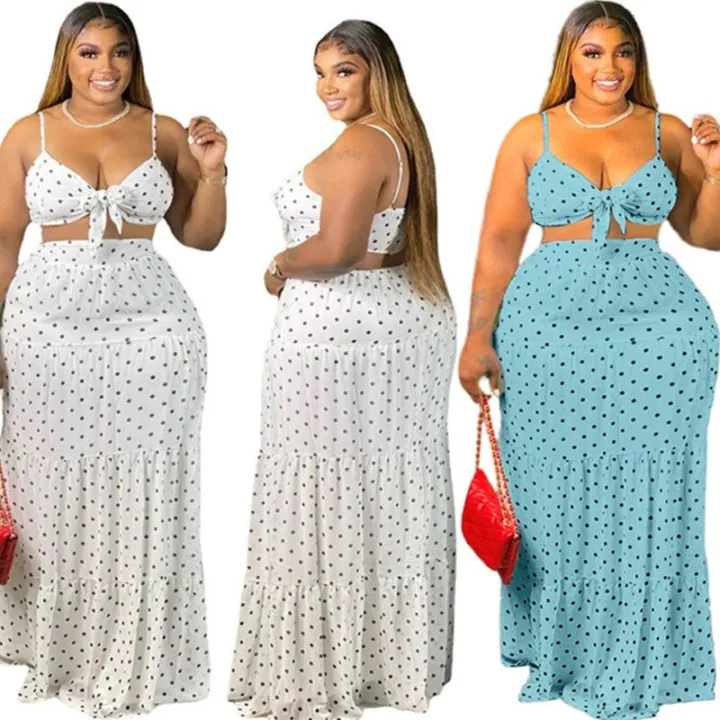 5XL%20Plus%20Size%20Two%20Piece%20Set%20Women%20Summer%20Clothing%20Wholesale%20y%20Sweet%20Bra%20and%20Maxi%20Skirt%20Dots%20Print%20Matching%20Suit%20Dropsping%20-%20Image%204