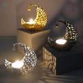 Metal Candlestick Eid Mubarak Ornament Moon Star Decorative Candlelight Tea Light Candle Holders Ramadan for Hotel Fireplace Mantel New Year. 