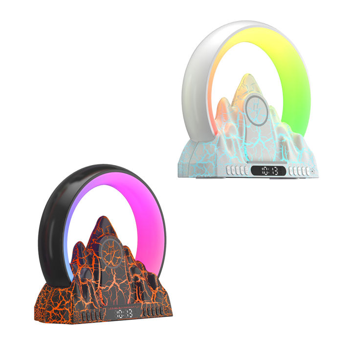 GC USB Night Light With Clock Alarm Function 15W Wireless Fast Charging Touch Control Colorful Volcano Crack Atmosphere Light Work With Alexa