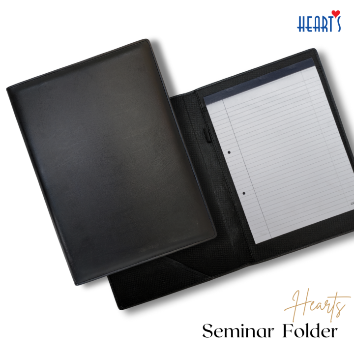 Seminar Folder / Conference Folder— Writing Pad (40 Pages, 60 GSM), Replaceable Pad, Pen Holder & Documents Pocket, 13.5" × 9.5" [ Hearts Seminar Folder B ]