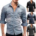 Denim TShirt Men 2022 Mes Cotton Jeans TShirt Fashion Autumn Slim Long Sleeve Male Cowboy Shirt Stylish Wash Slim Tops. 