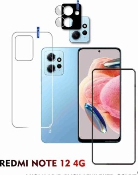 3 in 1 Combo For Xiaomi Redmi Note 12 4G ( Back Poly+ Back Camera Film + Front Tempered Glass)