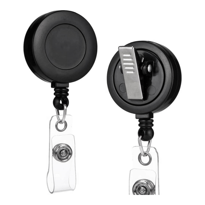 2 Pack Name Badge Holder Retractable Badge Reels with Swivel Alligator Clip (Black)