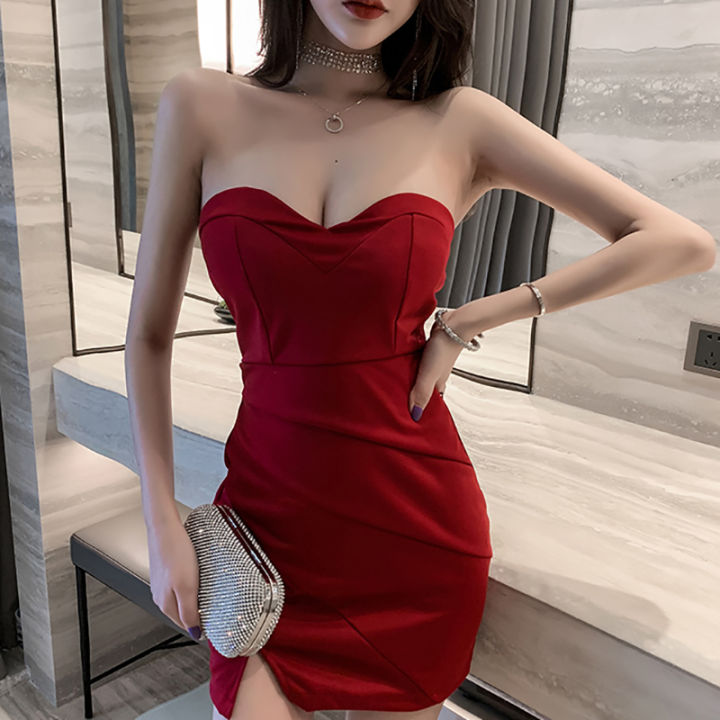 IELGY%20skinny%20Dress%20solid%20color%20ultra%20short%20hip%20V-neck%20Korean%20version%20Solid%20color%20slim%20Tube%20top%20-%20Image%202