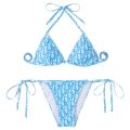 Yi Mengling Same Swimsuit Women Gathered Three-Point Bikini Hot Spring Halter Spaghetti Straps Split Suit Summer.
