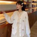 Knitted Cardigan Coat Women's CherryInsInternet Celebrity Same Style Cute WildVCollar Slimming Korean Style Thin Sweater.