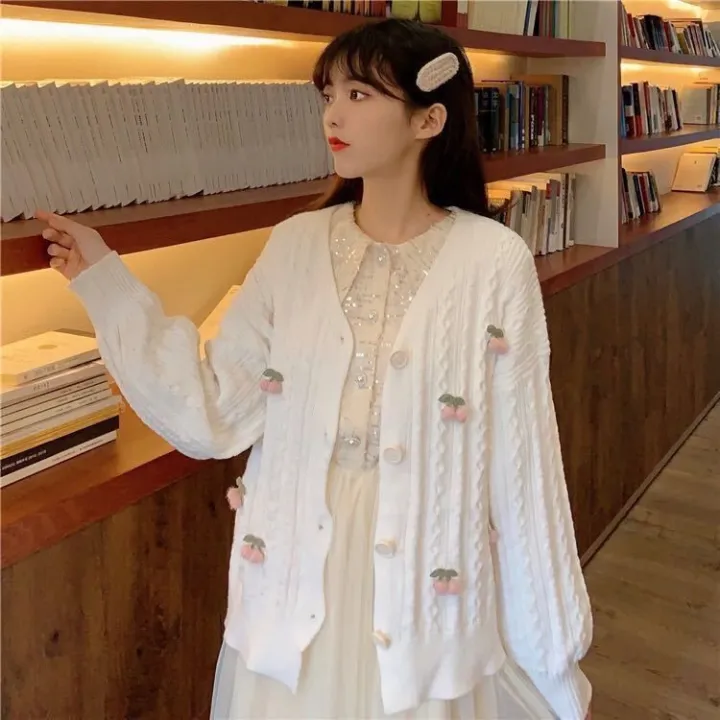 Knitted%20Cardigan%20Coat%20Women's%20CherryInsInternet%20Celebrity%20Same%20Style%20Cute%20WildVCollar%20Slimming%20Korean%20Style%20Thin%20Sweater%20-%20Image%205