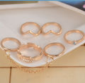 Fashionable Multi design Stone & Flowers Crystal Crown Finger Ring 5Pcs Sets. 