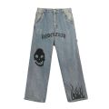 GOF Cactus Printed Jeans Men's Fashion Brand Loose Straight Wide-Leg Pants Street Hip-Hop Fashion Light Color ins. 