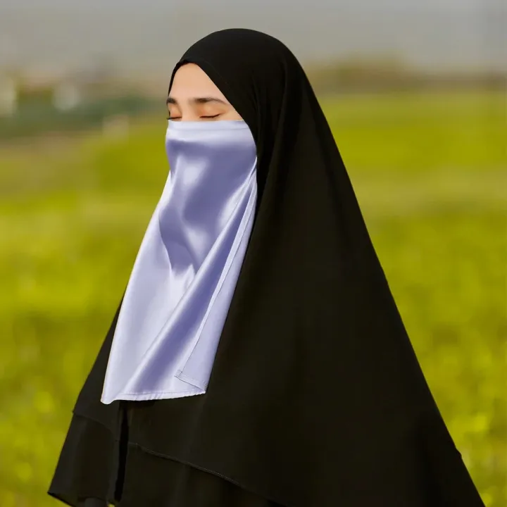 Muslim%20Women's%20Hijab%20Multi-Color%20Sun%20Protection%20Mask%20Satin%20Fabric%20Turban%20Breathable%20Veil%20Straps%20Comfortable%20Sun%20Protection%20-%20Image%203