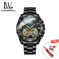 LouisWill Men's Watch Double Tourbillon Hollow Calendar Watch Luminous Watch Steel Band Watch Men's Fashion Steel Watches 30M Waterproof Wristwatches  Watches For Men With Free Box. 